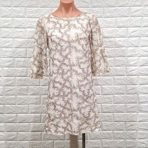 FRENCH CONNECTION Womens Half Bell Sleeve Textured White Ivory Dress Embroidered